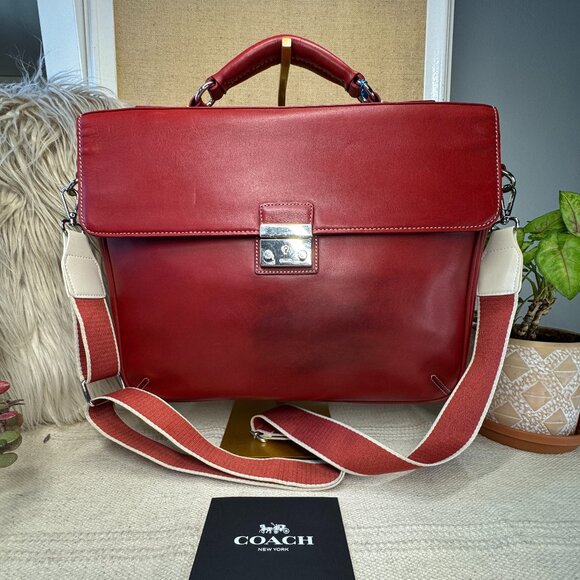 Vintage COACH Red Leather Briefcase #5334 Project Bag Sale Parts Nickel *SALE* - Picture 1 of 13